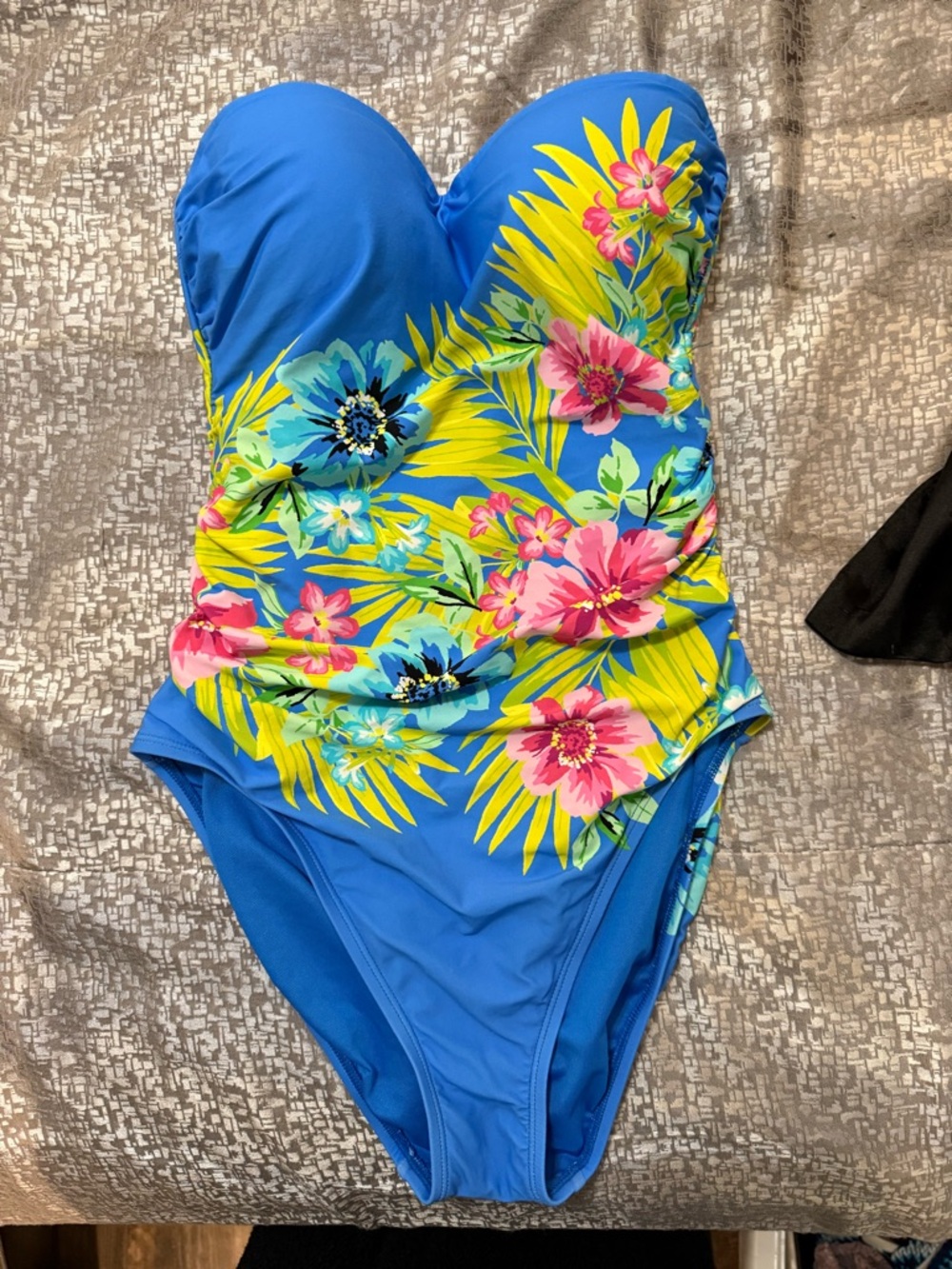 BECCA Blue One-Piece Swimsuit with Yellow and Pink Floral Print